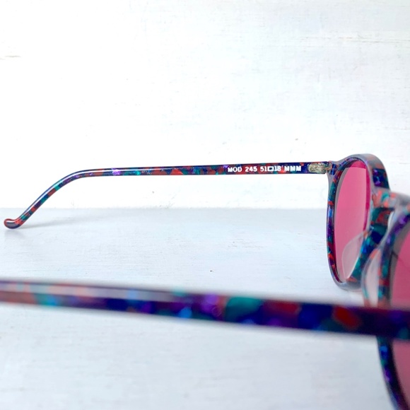 Anglo American Eyewear Jade Red Multi Mosaic Round Eyeglasses Mod 245 MMM 1990's - Picture 10 of 14